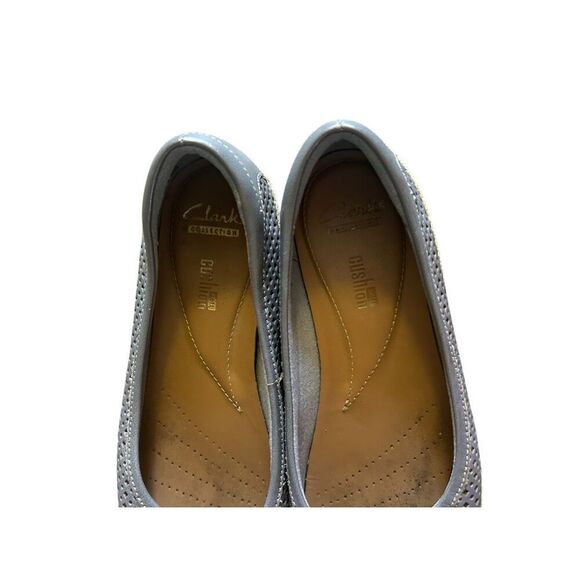 Clarks‎ Collection Silver Leather Perforated Espadrille Flats - Picture 3 of 9